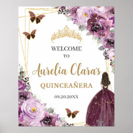 Poster Mauve Plum Purple Floral Princesa Dourada Quinceañ