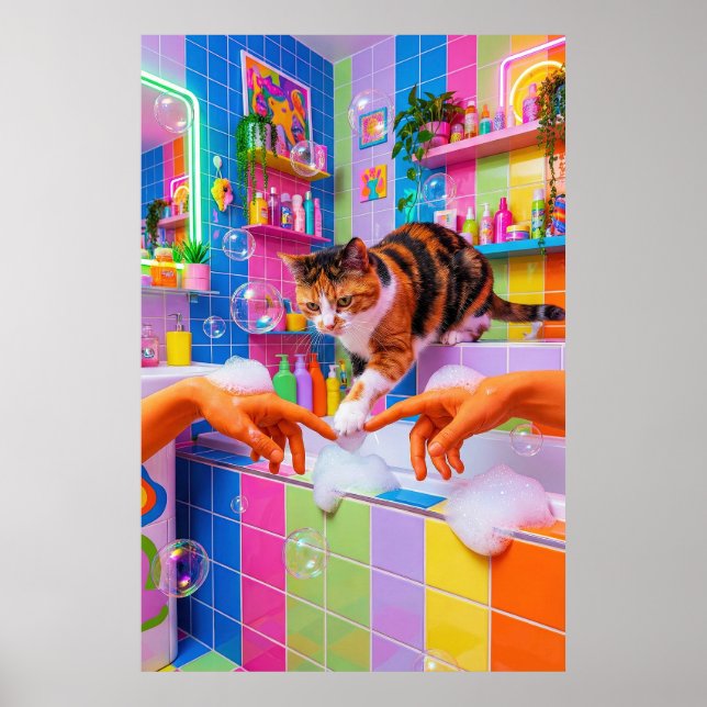 Poster Maximalist Bathroom Wall Art, Calico Cat (Frente)