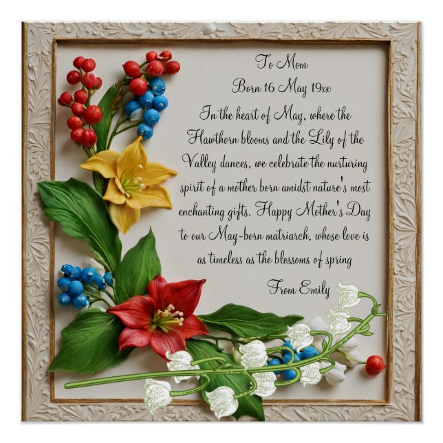 Pôster May Blossoms Hawthorn e Lily of the Valley (Frente)