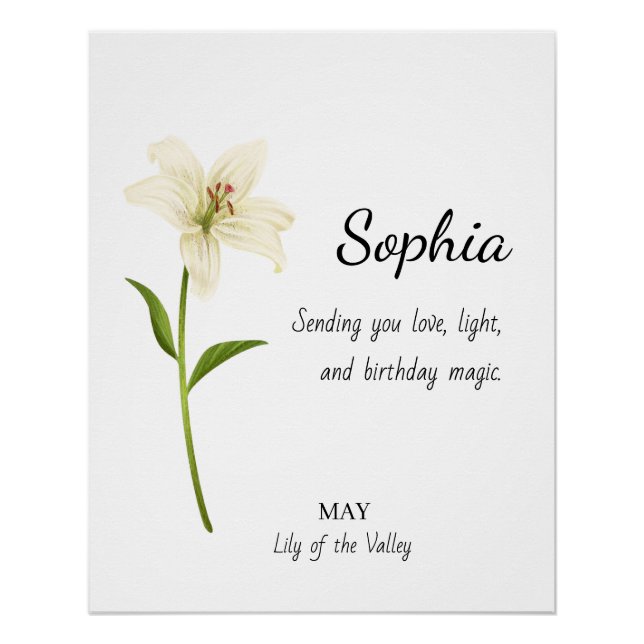 Pôster May Lily of the Valley Personalized Birthday (Frente)