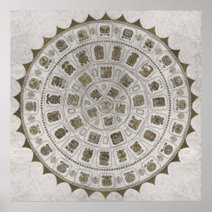 Poster Maya Calendar Glyphs textura do Ouro em pedra