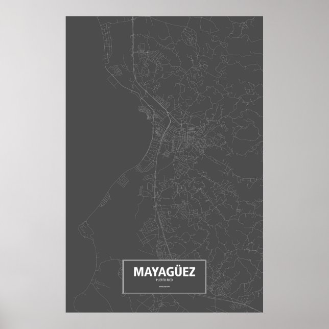 Pôster Mayagüez, Porto Rico (branco sobre preto) (Frente)