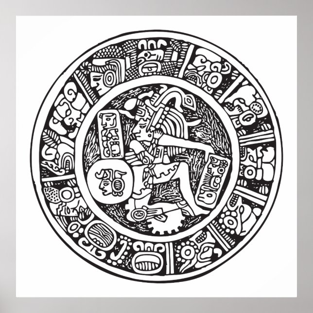 Pôster Mayan circle, Mexican hieroglyph(Maya) (Frente)
