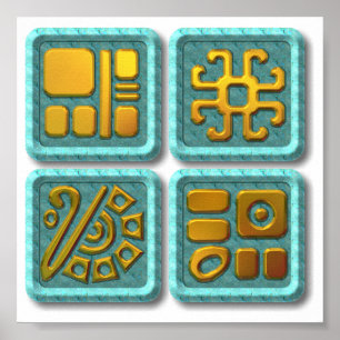 Pôster Mayan Glyphs-turquoise
