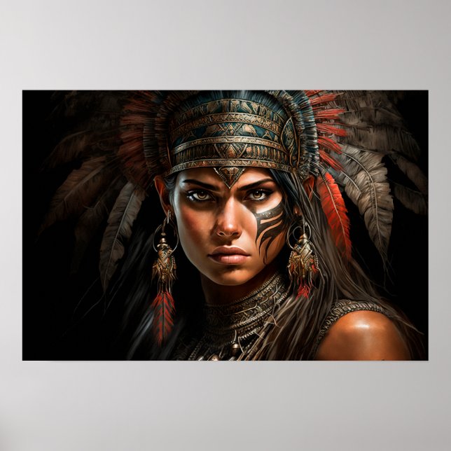 Poster Mayan Warrior Princess Portrait Oil Painting Poste (Frente)