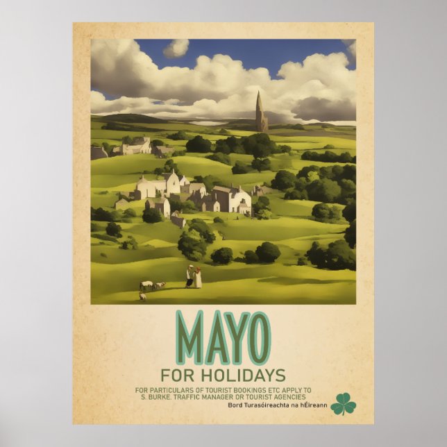 Poster Mayo Ireland, Retro Irish Viagem Advert (Frente)