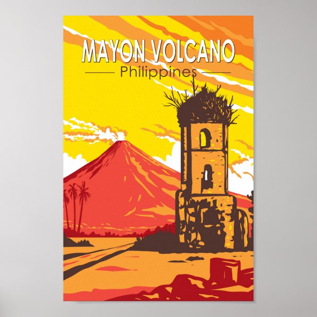 Poster Mayon Volcano Cagsawa Ruins Filipinas Viagem Art (Frente)