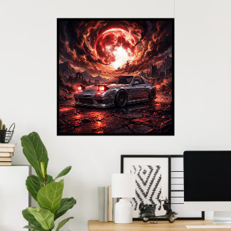 Poster Mazda RX7 FC Sob uma Lua Carmesim
