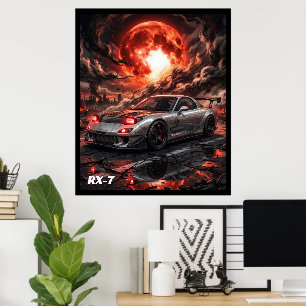 Poster Mazda RX-7 Sob uma Lua Carmesim