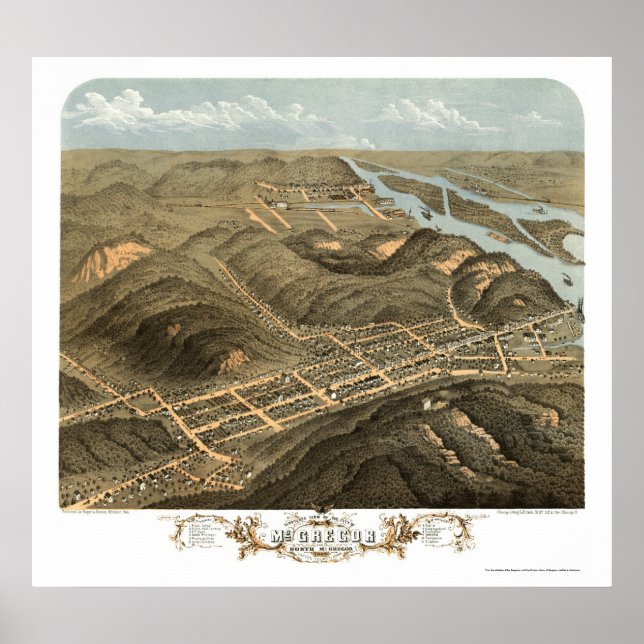 Poster McGregor, IA Panorâmica Map - 1869 (Frente)