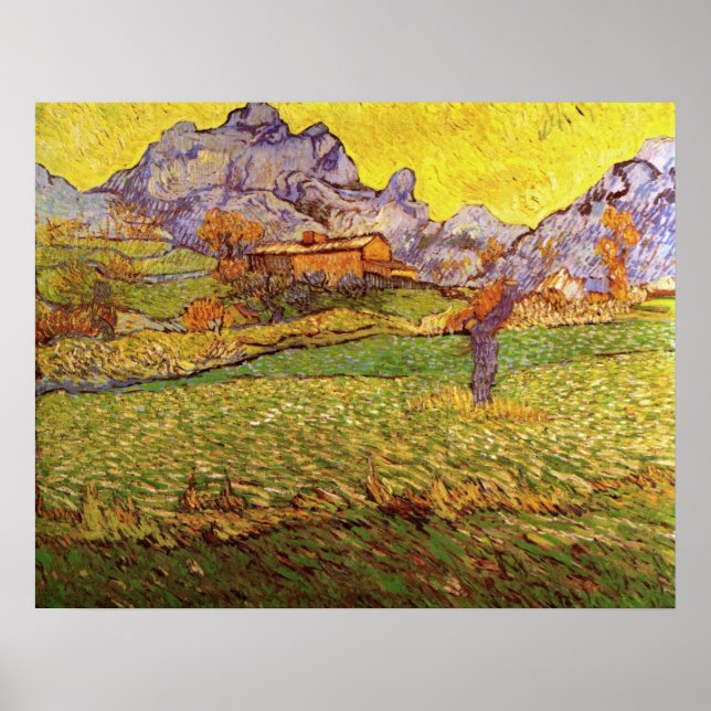 Poster Meadow em Montanhas por Vincent van Gogh (Frente)