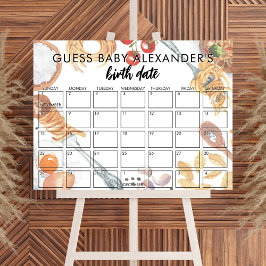 Poster Meatball Pasta Italian Baby Shower Due Date Game