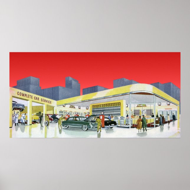 Pôster Mecânica Automática Vintage - Garagem Completa do  (Frente)