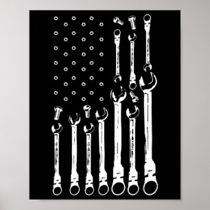 Poster Mecânico do carro de bandeira Patriótica Americano
