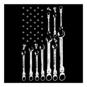 Pôster Mecânico do carro de bandeira Patriótica Americano