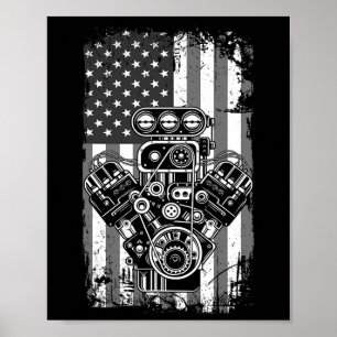 Poster Mecânico Engraçado Pistão de Carro Musculoso Vinta