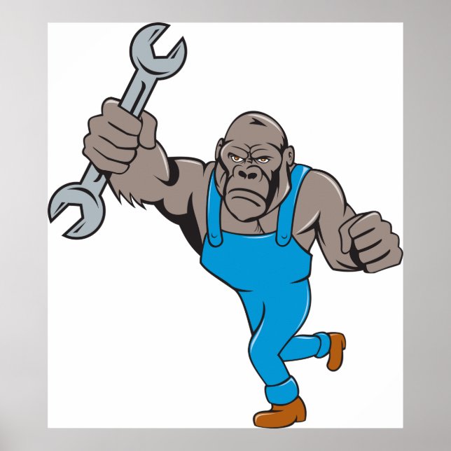 Poster Mecânico Gorila Segurando Chave de Fenda (Frente)