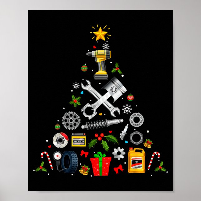 Poster Mechanic Christmas Ornament Tree In Garage Car Mec (Frente)