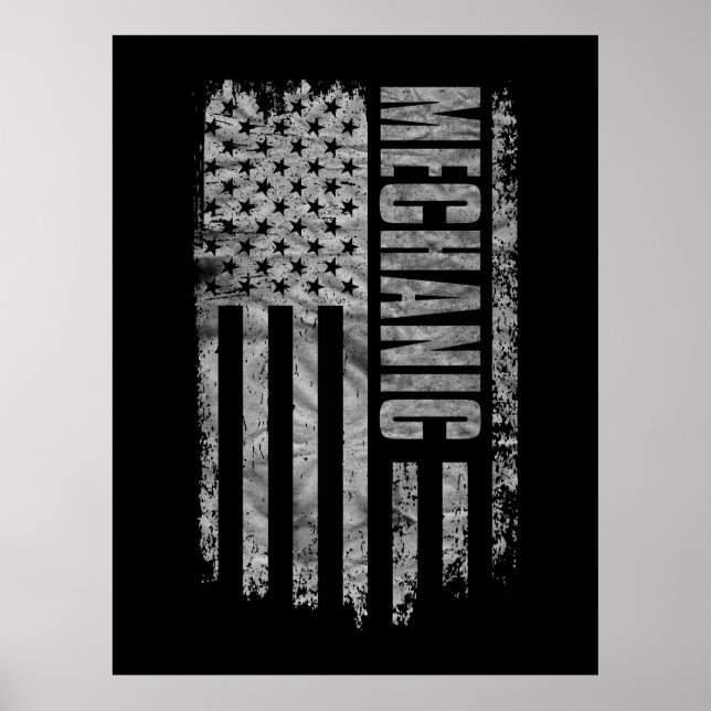 Poster Mechanic USA Flag Distressed design (Frente)