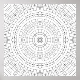 Poster Mechanical Ring Mandala Precision Coloring Art