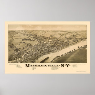 Pôster Mechanicville, mapa panorâmico de NY - 1885