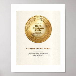 Poster Medalha de Ouro Realista 3D Personalizável Prêmio 