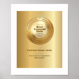 Poster Medalha de Ouro Realista 3D Personalizável Prêmio 