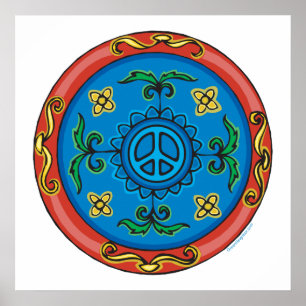 Pôster Medalhão Colorido Design e Sinal de Paz