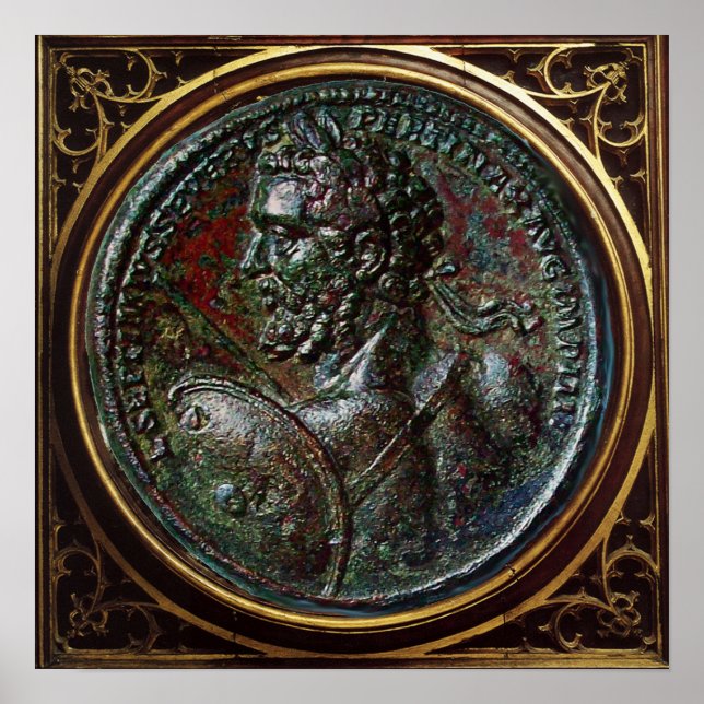 PÔSTER MEDALHÃO DE BRONZE ROMANO ANTIGO SÉPTIMO SEVERO (Frente)