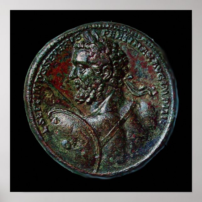 PÔSTER MEDALHÃO DE BRONZE ROMANO ANTIGO SÉPTIMO SEVERO (Frente)