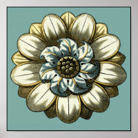 Medalhão Floral ornamentado sobre fundo azul claro
