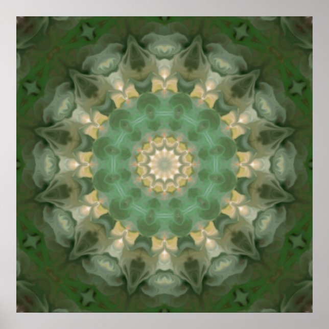 Pôster Medalhão Floral Verde Caleidoscópio (Frente)
