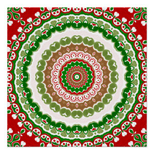 Pôster Medalhão Mandala Vermelho e Verde