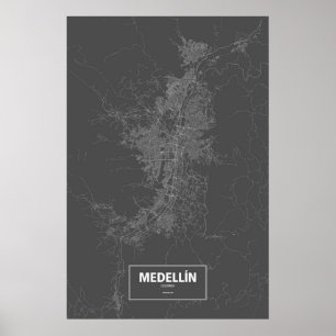 Pôster Medellín, Colômbia (branco no preto)