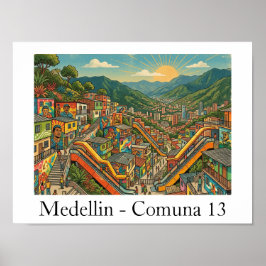 Poster Medellin Colômbia Comuna 13 Viagem Arte
