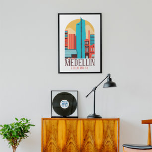 Poster Medellin Colombia Vintage Cityscape