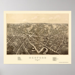 Poster Medford, mapa panorâmico das MÃES - 1880
