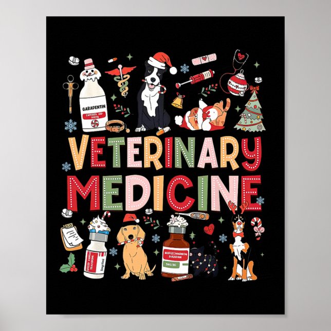 Poster Medicina Veterinária Retro Vet Tech Cat Dog Lover  (Frente)