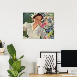 Poster Medicina Vintage, Enfermeira Feliz em Uniforme