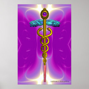 Pôster Médico Dourado CADUCEUS, Símbolo Médico Rosa Fuchs