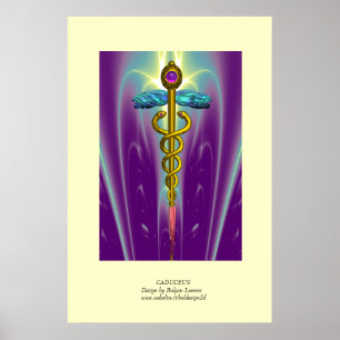 Poster Médico Dourado CADUCEUS, Símbolo Médico Verde Puro