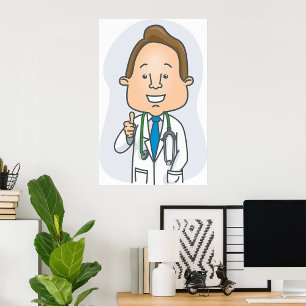 Poster Médico sorridente Dando polegares com estetoscópio