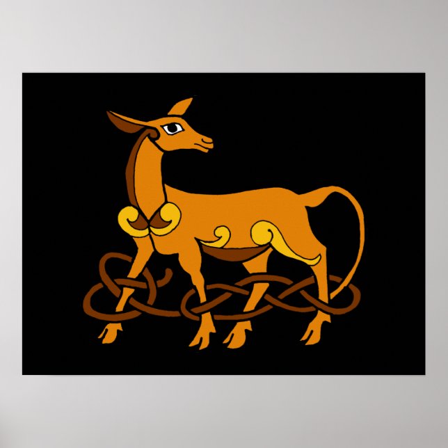 Poster Medieval Art Celtic Knot Brown Deer (Frente)