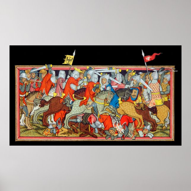 Poster Medieval battle unique manuscript illumination (Frente)
