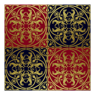 Pôster Medieval Renaisance Herald Lion Leopard Metálico