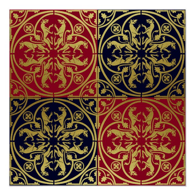 Pôster Medieval Renaisance Herald Lion Leopard Metálico (Frente)