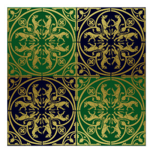 Pôster Medieval Renaisance Herald Lion Leopard Metálico