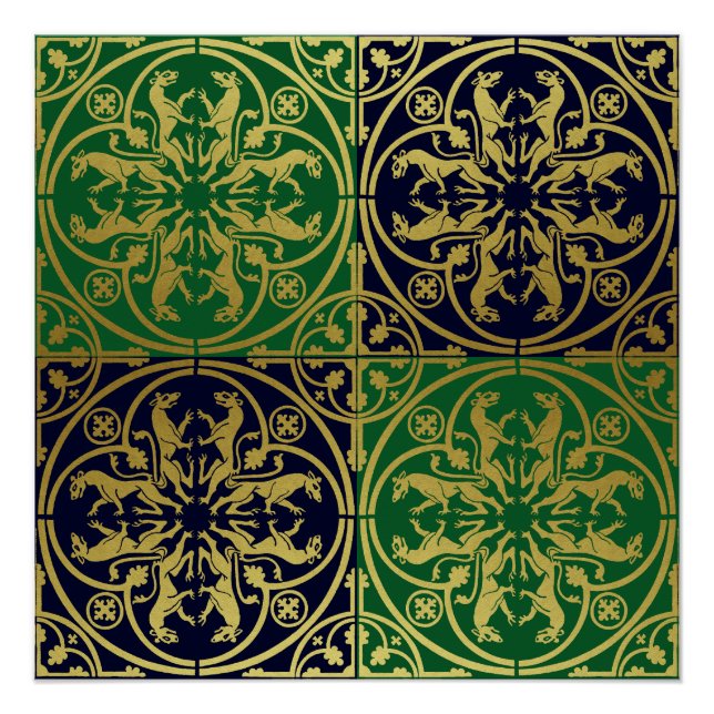 Pôster Medieval Renaisance Herald Lion Leopard Metálico (Frente)