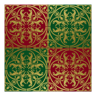 Pôster Medieval Renaisance Herald Lion Leopard Metálico