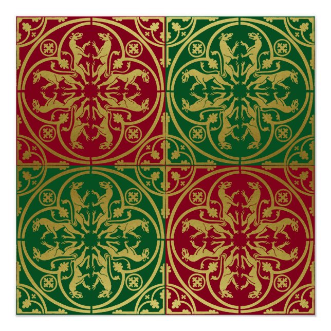 Pôster Medieval Renaisance Herald Lion Leopard Metálico (Frente)